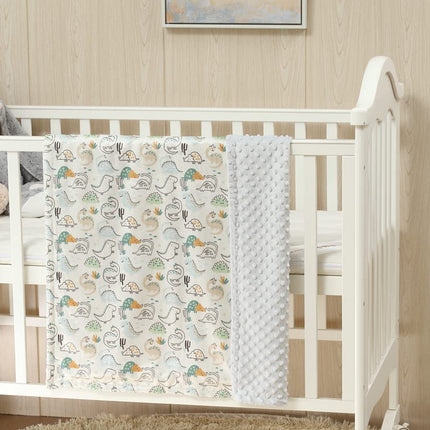 CREVENT 2Pcs 30''X40'' Cute Cozy Fluffy Warm Baby Blankets for Infants Toddlers' Bedding Crib Cot Stroller - Grey Cloud + Minky Dinosaur