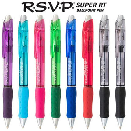 Pentel RSVP Super RT Ballpoint Pen, (0.7mm) Medium Line, Assorted Ink Colors, 8 Pack with Bonus Black Ink Pen
