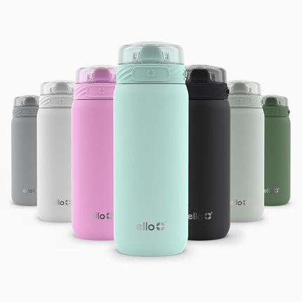 Bouteille d'eau en acier inoxydable Ello Cooper 530 ml pour enfants avec paille et anse, double paroi et isolation sous vide en métal, couvercle antifuite avec bec en silicone souple, réutilisable, sans BPA, couleur Yucca