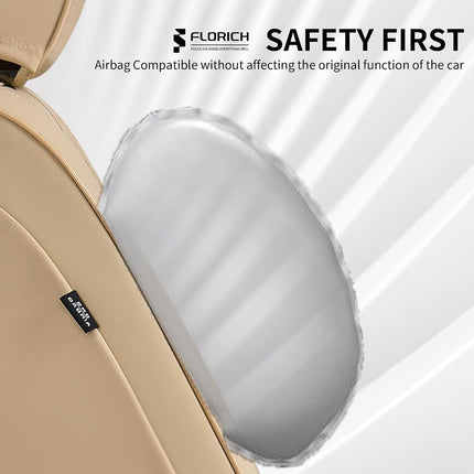 FLORICH Fundas de Asiento de Cuero, Juego Completo de Fundas de Asiento para Coche, Protectores de Asiento Impermeables para Automóvil, 5 Asientos, Funda de Asiento Universal Compatible con la Mayoría de Coches, SUV, Camionetas, Beige