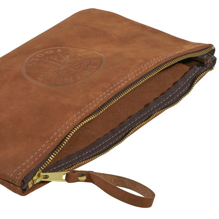 Klein Tools 5139L Zipper Bag, Top-Grain Leather Tool Pouch with Strong Zipper Close, 12-1/2-Inch, Brown