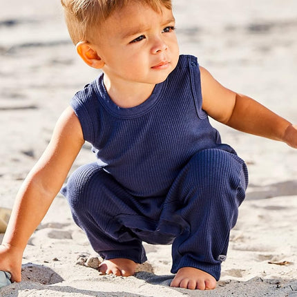 HonestBaby Conjunto de enterizo y gorro acanalado sin mangas de algodón orgánico para bebés niños y niñas, azul marino, 6-9 meses, azul marino (paquete de 2), 6-9 meses