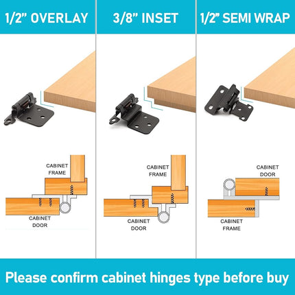 3/8" Inset Cabinet Hinges Black (10 Pairs -20 Pack) Self Closing Matte Black Hinges for Kitchen/Bathroom/Furniture Cabinets & Doors