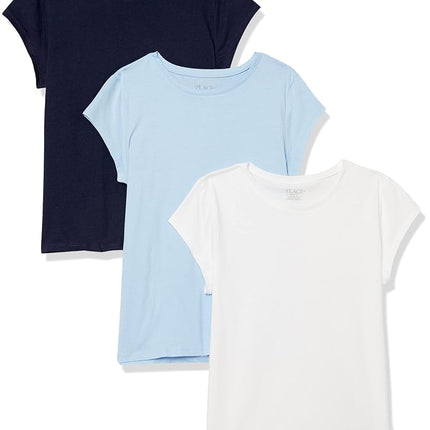 The Children's Place Girls' Short Sleeve T-Shirt, Tidal/Ruby/White 3-Pack, Large Plus