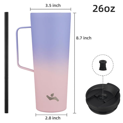 Insulated Tumbler with Handle and Straw, 26 OZ Travel Coffee Mug Stainless Steel Cup Metal Water Bottle,Pastel Sunset