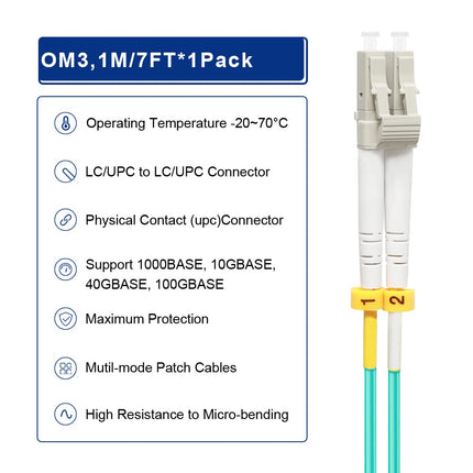 FLYPROFiber- LC to LC Fiber Patch Cable OM3 Multimode 1M/3ft 4 Pack