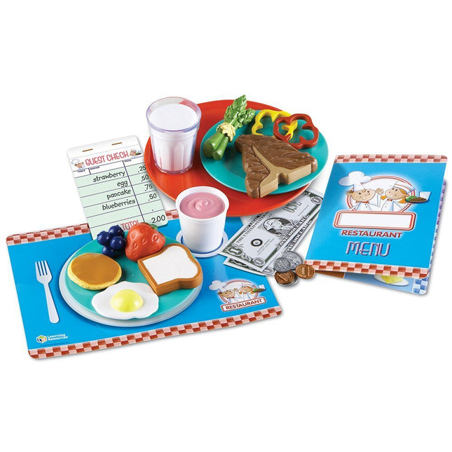 Learning Resources ¡A servir! Juego de restaurante, juego de restaurante de simulación, 35 piezas, 3+ años