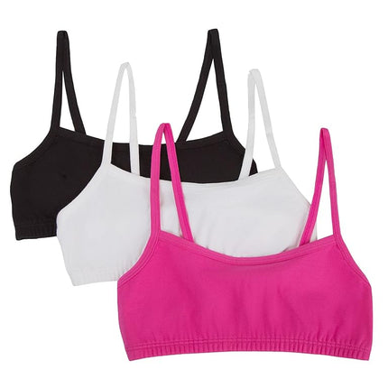 Fruit of the Loom Girls' Cotton Spaghetti Strap Sport Bra, Black Hue/Passion Fruit/White, 36, Black Hue/Passion Fruit/White, 36A
