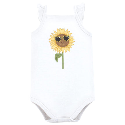Hudson Baby Unisex Baby Cotton Sleeveless Bodysuits, Sunflower, 9-12 Months