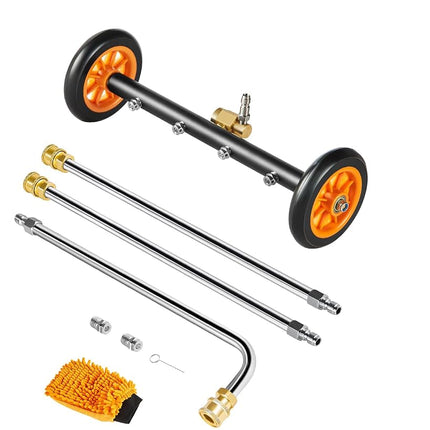 VEVOR 24" Pressure Washer Undercarriage Cleaner, Stainless Steel Surface Cleaner for Pressure Washer, 4000 Max PSI, Angle Adjustment Gear, 7 Spray Nozzles, 2 Extended Wands for Driveway, Patio, Deck