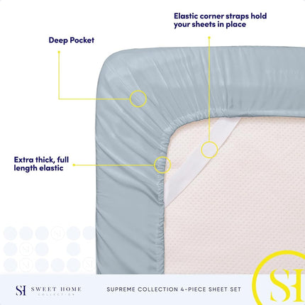 Sweet Home Collection Luxury Bedding Set with Flat, Fitted Sheet, 2 Pillow Cases, Microfiber, Misty Blue, Full