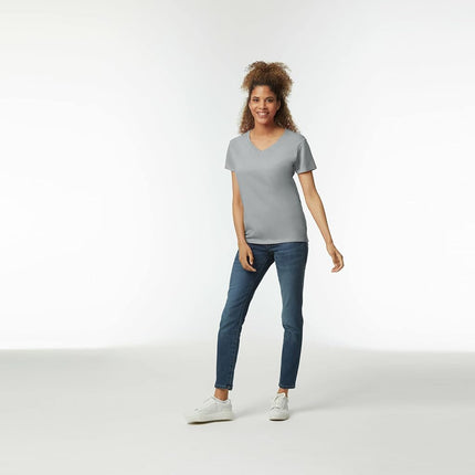 GILDAN Women's Heavy Cotton V-neck T-shirt, 2-pack T Shirt, White, M UK