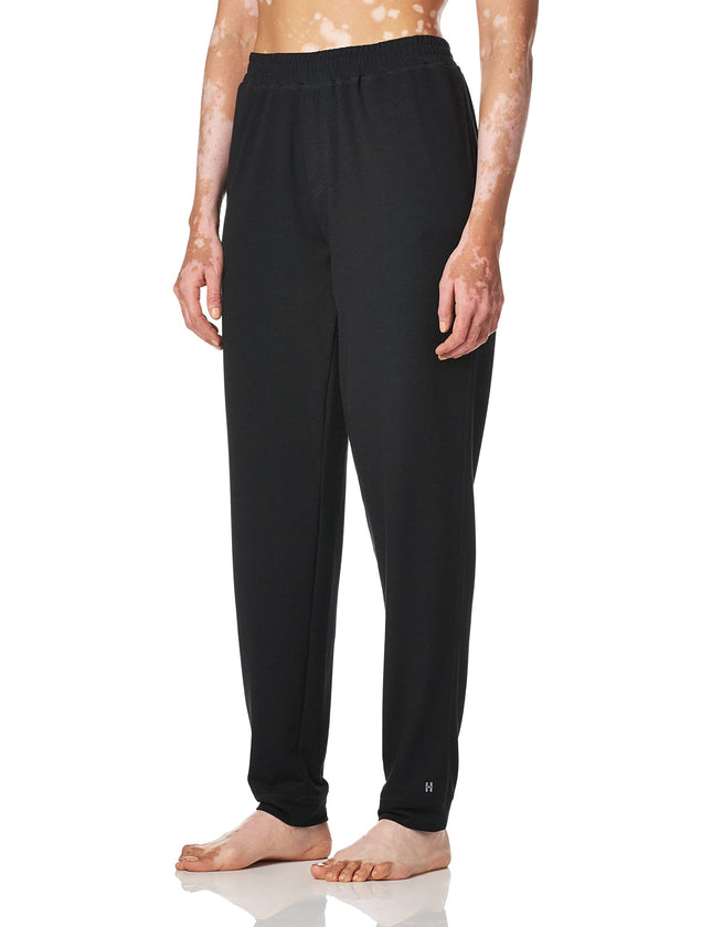 HUE Women's Solid French Terry Lounge Separates, Black - Jogger Pant with Pockets, Large