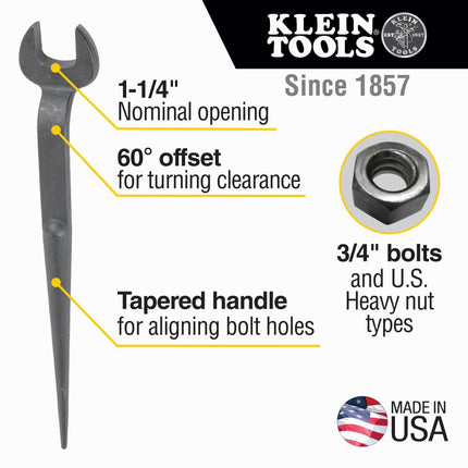 KLEIN TOOLS 3212 Spud Wrench 3/4-Inch Bolt for Heavy Nut, Made in USA