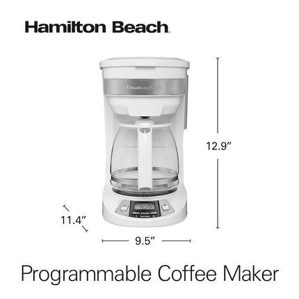 Cafetière filtre programmable Hamilton Beach 12 tasses avec 3 options d'infusion, verseuse en verre, pause et service automatiques, blanc (46294)
