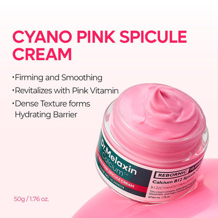 Dr.Melaxin Cemenrete Cyano Pink Spicule Cream With Calcium Vitamin B12 For Under Eyes Skin Dark Circles Fine Lines Puffiness&Eye Bags Cream 1.69 Fl. Oz.