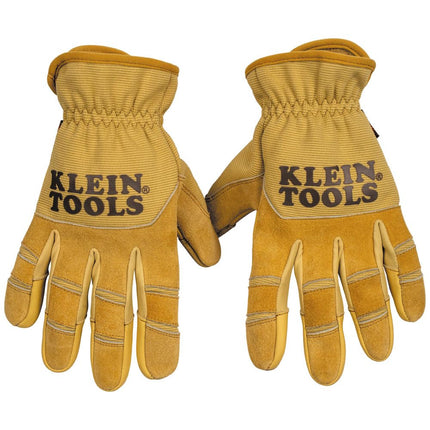 KLEIN TOOLS 60607 Work Gloves, All-Purpose Premium Leather Gloves, Abrasion-Resistant, Heavy-Duty Gloves Ideal for Wire Pulling Work, Medium
