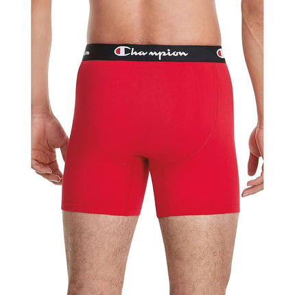 Champion Men's Boxer Briefs, Every Day Comfort Stretch Cotton Moisture-Wicking Underwear, Multi-Pack, Blue White Script Logo/Black/Red-3 Pack, M (Pack of 3)