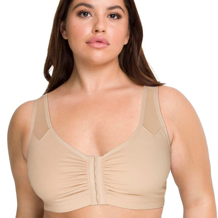 Fruit of the Loom Women's Comfort Front Close Sport Bra with Mesh Straps Bra, Sand, 40