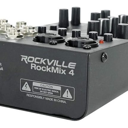 Rockville RockMix 4 4-Channel Mixer with USB Interface, 2-Band EQ, Phantom Power, Loopback Switch, Compact Design, for Recording and Streaming