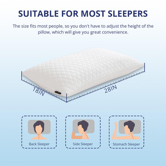 Almohadas de espuma viscoelástica triturada EGOHOME, almohadas de cama para dormir, almohada de tamaño estándar/Queen mediana para quienes duermen de lado, boca arriba o boca abajo, almohada de apoyo para el cuello con funda lavable extraíble (1 paquete)