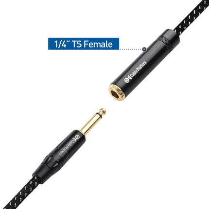 Cable Matters, cable de extensión de 3,04 metros (10 pies) de 1/4 de pulgada TS macho a hembra, negro, paquete de 2, compatible con micrófono, altavoz, mezclador