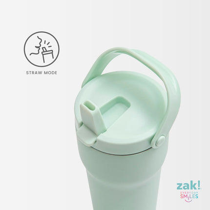 Gobelet de voyage Sutton de Zak Designs, 887 ml, en acier inoxydable avec isolation sous vide, bec verseur avec paille, poignée de transport pour boissons froides (Vert Menthe Givrée)
