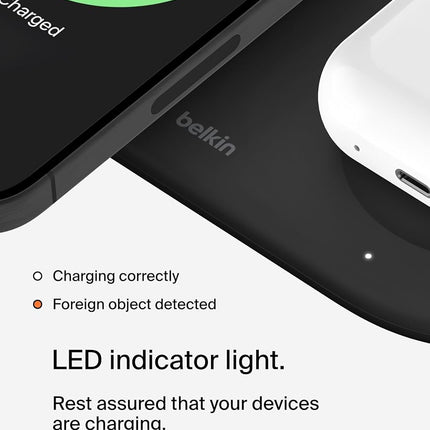 Belkin 3-in-1 MagSafe-Compatible Wireless Charging Pad with Qi2 15W - iPhone Charger - Fast Charging Wireless Charging Station for iPhone 16, 15, & 14 Series, AirPods, Apple Watch, & More - Black