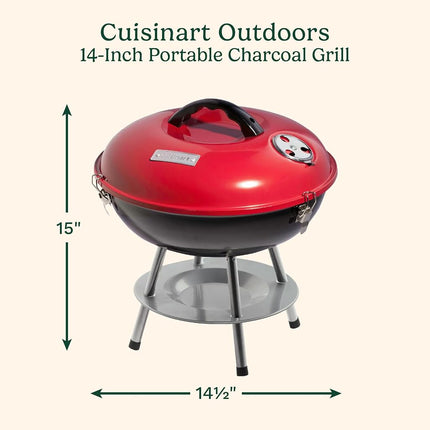 Cuisinart Parrilla de carbón portátil para exteriores, 14", compacta y ligera, roja (CCG-190RBC), para 4 personas