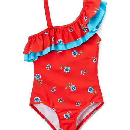 Kanu Surf Girls' Morgan Floral Ruffle 1-Shoulder 1