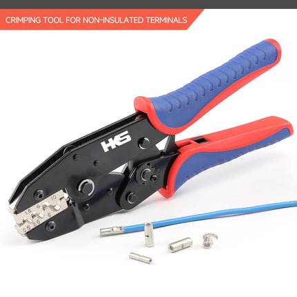 HKS Crimping Tool for Non-Insulated Terminals - Ratcheting Wire Crimpers for Butt, Fork, Ring, OT & UT - AWG 20-8 (0.5-10mm²) - Ratchet Terminal Crimper - Electrical Crimping Tool