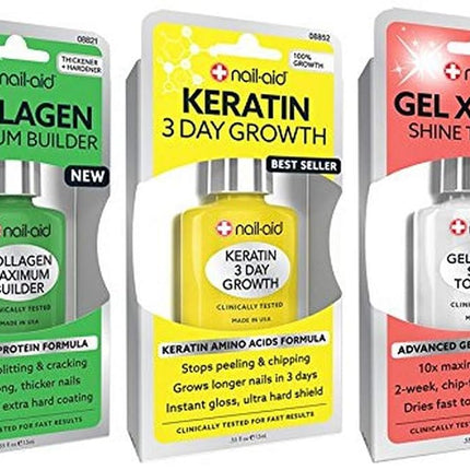 NAIL-AID Base au collagène + Croissance à la kératine + Couche de finition en gel, transparent, lot de 3