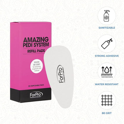 ForPro Amazing Pedi System Refill Strips, White, 80 Grit, Pedicure File Refills, 5” L x 2.5” W, 20-Count