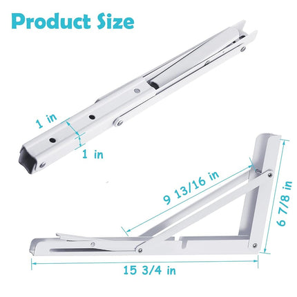 CLT 16" White Folding Shelf Brackets Max. Load 440 lb, Heavy Duty DIY Wall Mounted Shelf Bracket Space Saving for Table Work Bench, Pack of 2
