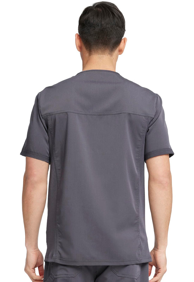 Dickies Scrub Top for Men with Zip Chest Pocket, Rib Knit, I.D. Badge at, 2-Way Stretch Durable & Breathable Fabric - DK865, Pewter, Medium