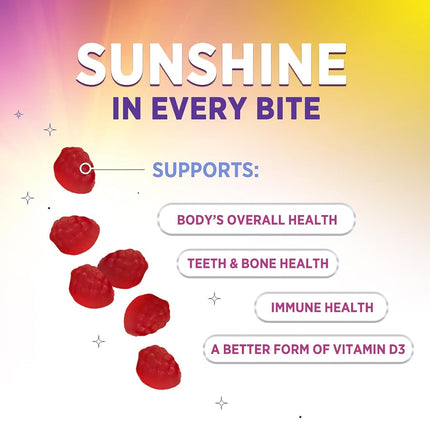 Health Nutrition Naturals Vitamin D3 Gummies 5000IU (125mcg), D Immune Support Gummy, Delicious Raspberry Flavor, Gluten Free Vegetarian GMO-Free Chewable - Bone for Adults, Men, Women 120