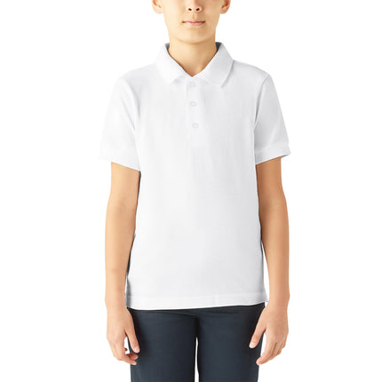 Dickies Boys' Short Sleeve Pique Polo, White, XX-S