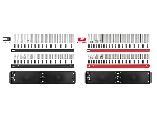 TEKTON 3/8 Inch Drive 12-Point Socket Set with Rails, 68-Piece (1/4-1 in., 6-24 mm) | SHD91221