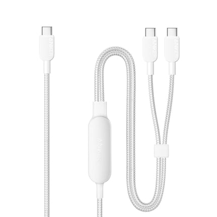 Anker 4 ft 2-in-1 USB C to USB C Cable, 140W Max, Fast Charging for iPhone 16 Series, Galaxy S24, MacBook, iPad, and More (USB 2.0, Braided, White)