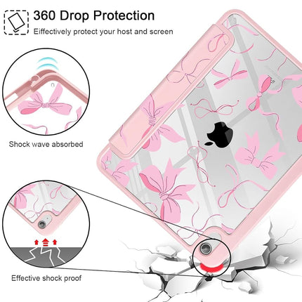 May Chen for iPad (A16) 11th Generation Case 11 Inch 2025, iPad 10th Gen Case 2022 10.9 inch, Built-in Pencil Holder with Shockproof Cover Clear Transparent Back Shell Auto Wake/Sleep, Pink P631 Bows