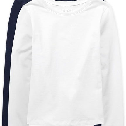 Children's Place The Girls' Long Sleeve T-Shirt, 2 Pack, Tidal/White 2 Pack, Medium