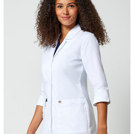 Dickies Contemporary Fit Women's 3/4 Sleeve 30" Twill Lab Coat 82402, White, S
