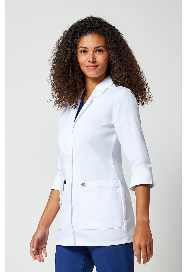 Dickies Contemporary Fit Women's 3/4 Sleeve 30" Twill Lab Coat 82402, White, S