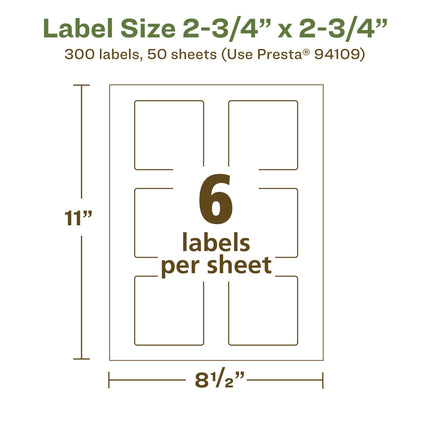 Avery EcoFriendly Matte White Recycled Square Labels, 2.75" x 2.75", Print-to-The-Edge, Matte White Labels, Permanent Adhesive, Laser/Inkjet Printable, 300 Total