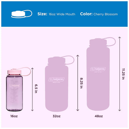 Nalgene Sustain Tritan BPA-Free Water Bottle Made with Material Derived from 50% Plastic Waste, 16 OZ, Wide Mouth, Cherry Blossom