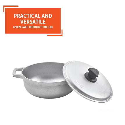 IMUSA Caldero Stock Pot with Aluminium Lid 2QT, Cast Aluminum, Perfect for Serving Small Groups, Riveted Handles, Made in Colombia, Silver