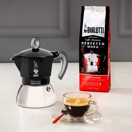 Bialetti New Moka Induction Induction Coffee Pot, 6 Cups, 280 ml, Aluminium, Black