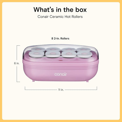 Conair Hot Rollers for Long, Medium & Short Hair, 8 Ceramic Flocked 2-Inch Heated Hair Rollers with Clips, Hot Curlers for Women, Volume & Curls, Amazon Exclusive, Lilac