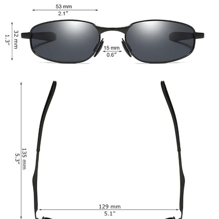 Lunettes de soleil polarisées ZHILE, petite taille, monture rectangulaire en métal pour hommes et femmes, protection UV400, noir, S