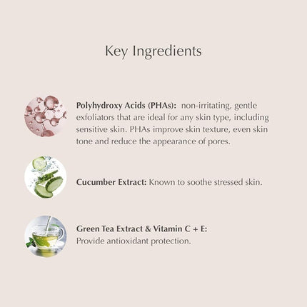 Discos Faciales Exfoliantes Suaves de Uso Diario con PHA, Antioxidantes de Vitaminas C y E, y Extractos de Té Verde y Pepino, 60 unidades